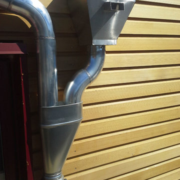 Zinc collector box and downspout on house boat, Lake Union, Seattle