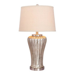 28.5 in. Mercury Glass Table Lamp with Brushed Steel Metal Accents - Table Lamps