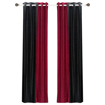 Lined-Delancy Black and Burgundy ring top Velvet Curtain Panel-80W x 84L-Piece