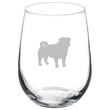 17 Oz Stemless Wine Glass Pug Dog