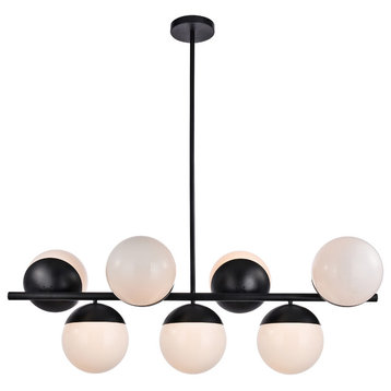 Eclipse 7 Lights Black Pendant With Frosted White Glass