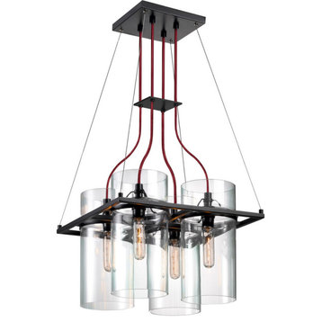 Square Ring 4-Light Square Pendant With Satin Black Finish and Clear Glass