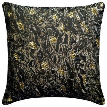 Decorative 26"x26" Foil & Sequins Black Jacquard Throw Pillows - Galaxy Glow