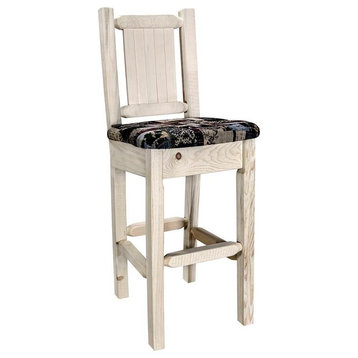 Montana Woodworks Homestead 30" Wood Barstool with Bear Design in Natural