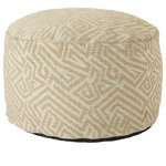 Jaipur Living - Fenne Indoor and Outdoor Tribal Taupe and White Cylinder Pouf - The Fika collection lends a cozy yet modern Scandi vibe with woven texture and a neutral palette. The round Fenne pouf showcases a labyrinth pattern in versatile taupe and white tones. This accommodating ottoman is crafted of durable polyester for a long-withstanding accent in any living room or patio area.