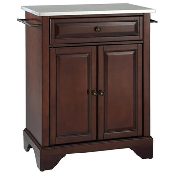 Pemberly Row Stainless Steel Top Portable Kitchen Island in Mahogany