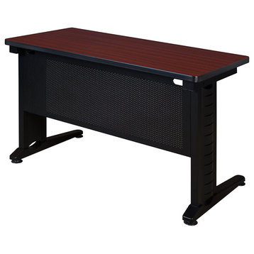 Transitional Desk, Metal Frame & Legs With Removable Cover for Wires, Mahogany