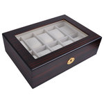 Yescom - 10 -Slot Wood Watch Display Case, Ebony - Features:Elegant Appearance - This 11"x8"x3" Watch Display Case features ebony grain exterior with all metal parts in sleek golden finish which is smooth to the touch, along with a plush interior to highlight the owner's noble status and distinct sense of fashion, ideal for personal use and home decoration, a wonderful gift for watch collectors and watch loversLarge Storage - Comes with 10 large compartments for storing, protecting and displaying your beloved watches, ideal for large-faced watches, watches with small bands, and various other styles of men's and women's watchesClear Glass Window - Clear glass lid keeps your watches clean and free from dust while proudly being on display, whereas the watch polish cloth makes it easy for you to clean and maintain your watches regularly, ensuring their pristine conditionRemovable Soft Pillows - Comes with removable soft pillows inside the case for added flexibility and anti-scratch protection to fit watches of different shapes and sizes, also easily removable for storing alternatives like bracelets, earrings and necklacesSecurity Lock - Comes with a golden-finished lock with tasselled key for increased security, making it perfect for shop displays and exhibition events besides personal use and home decoration