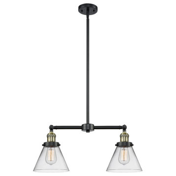 Large Cone 2-Light LED Chandelier, Black Antique Brass, Glass: Clear