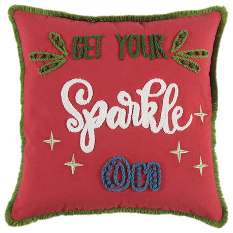 Red Green Sparkle Embroidered Throw Pillow