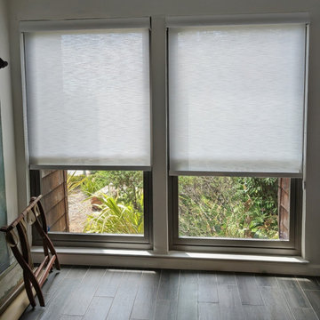 Solar Roller Shades under Cassettes with Fabric Inserts