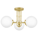 Quoizel - Quoizel Landry Three Light Semi-Flush Mount LRY1720Y - Three Light Semi-Flush Mount from Landry collection in Satin Brass finish. Number of Bulbs 3. Max Wattage 60.00 . No bulbs included. Customize your lighting needs in a flash. In a coveted sphere-and-stem style, Landry`s bent arms easily convert from semi-flush to pendant length so you can choose the look that best suits your space. With Art Deco savoir-faire, this adaptable design features opal-etched glass shades and a satin brass finish. Landry is a must-have for entryways, kitchens, bathrooms, dressing rooms, or practically anywhere else at home. No UL Availability at this time.