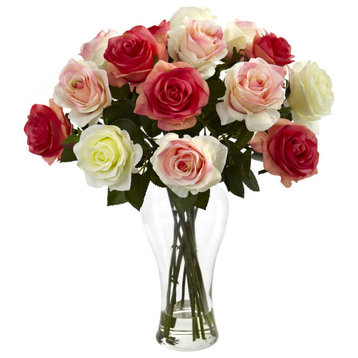 Assorted Blooming Roses With Vase, Assorted Pastels