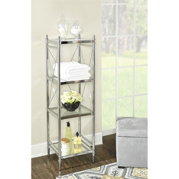 Linon Summit Metal and Glass Four Tier Shelf in Chrome