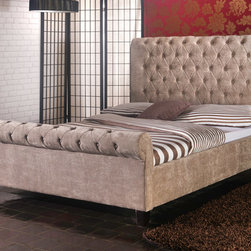 Orbit Upholstered Fabric Bed in Mink - Sleigh Beds