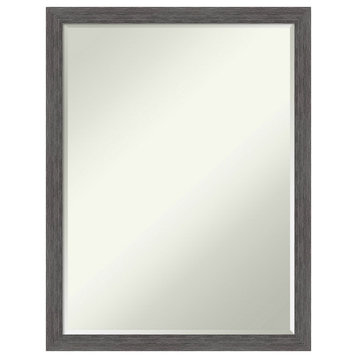 Pinstripe Plank Grey Thin Petite Bevel Bathroom Wall Mirror 20 x 26 in.
