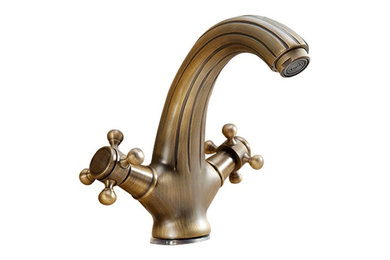 Naples Antique Double Handle Bathroom Sink Faucet Gold