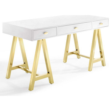 Modway Furniture Jettison Office Desk in Gold/White -EEI-3861-GLD-WHI