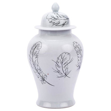 Temple Jar Vase Feathers Black Colors May Vary White Variable Ceramic
