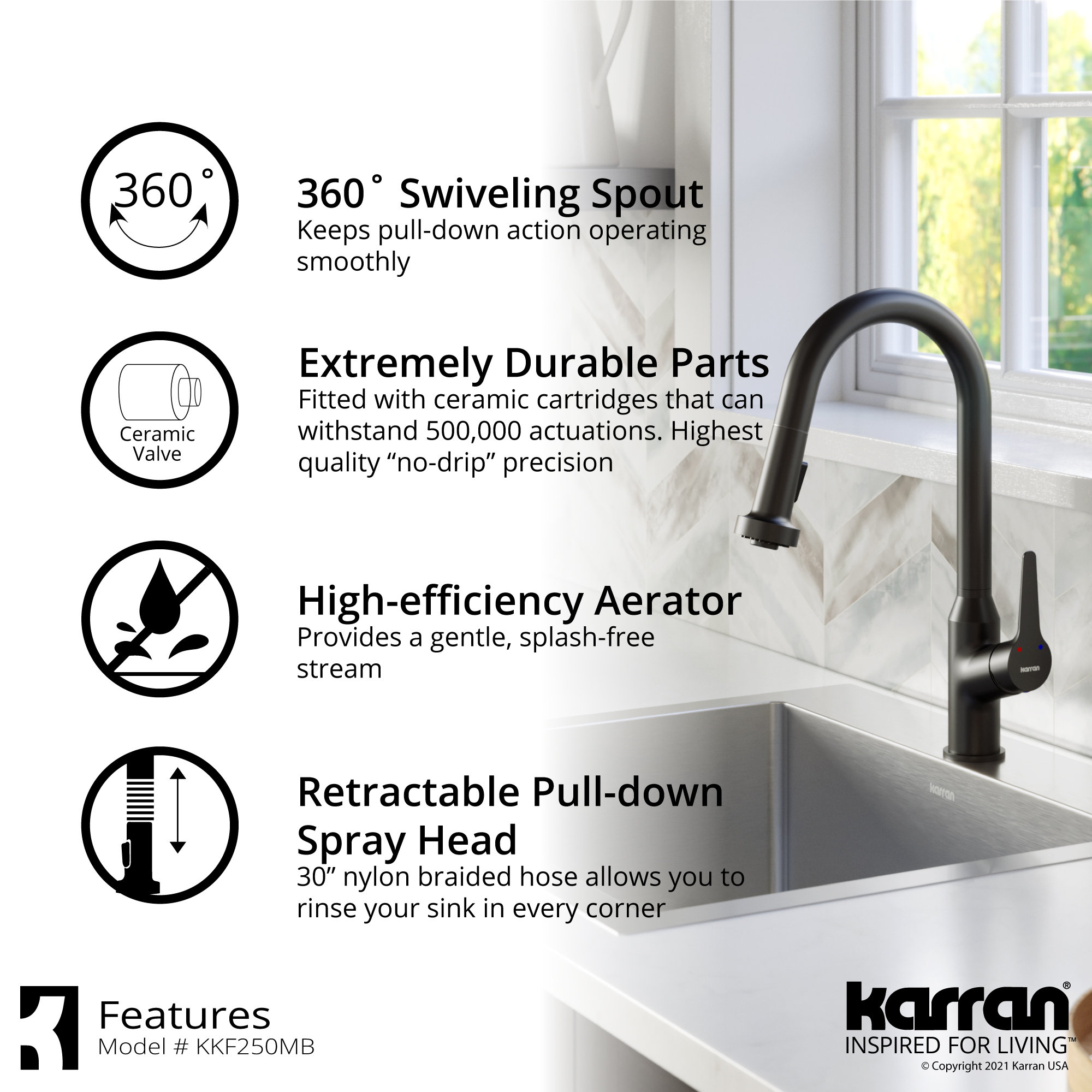 Karran Dockton Single-Handle Pull-Down Sprayer Kitchen Faucet, Matte Black