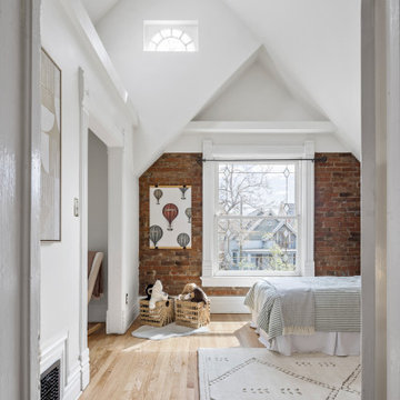 Childrens bedroom, balloon art, brick wall, historic house
