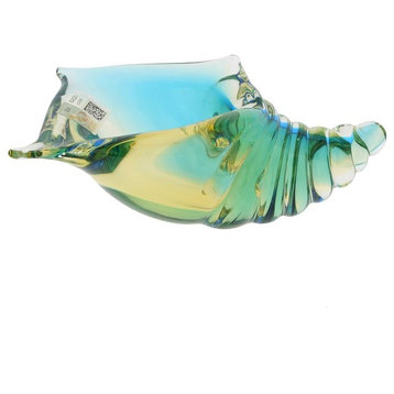 GlassOfVenice Murano Glass Cone Seashell Sculpture - Amber Aqua