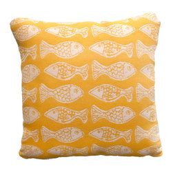 School Of Fish Sunshine Yellow Accent Pillow - Decorative Pillows
