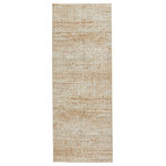 Jaipur Living - Vibe Evanthe Abstract Gold and Ivory Area Rug, 3'x8' - The stunning En Blanc collection captures the elegance of neutral, vintage-inspired patterns and melds Old World aesthetics with an updated and luxurious vibe. The Evanthe rug boasts a heathered motif in hues of ivory, gray, beige, and golden tan. Soft and lustrous, this chameleon-like design emulates the timeless style of a Turkish hand-knotted rug, but in an accessible polyester and viscose power-loomed quality.