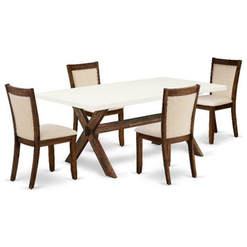 X727MZN32-5 Dining Table and 4 Light Beige Chairs - Distressed Jacobean Finish