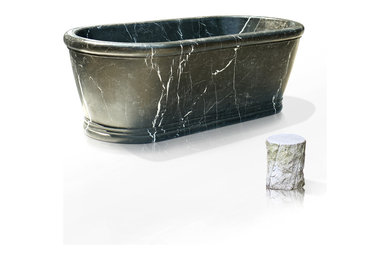 Nero Marguia marble bathtub with rolled rim customized for master bathroom