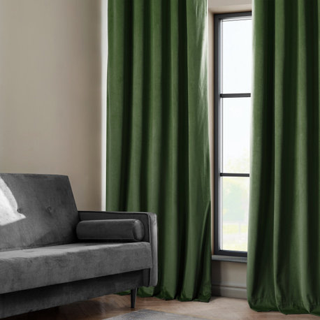 Heritage Plush Velvet Curtain Single Panel, Eden Green, 50"x84"