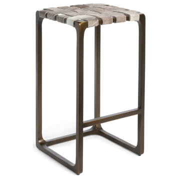 Taurus Contemporary Iron and Cowhide Fully Assembled Bar Stool