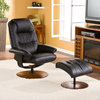 Parrish Leather Recliner and Ottoman in Black
