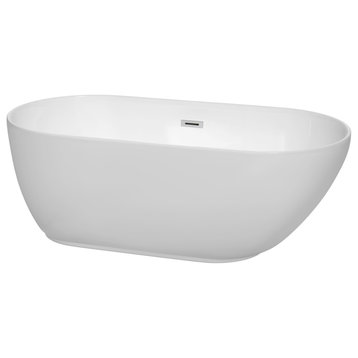 Melissa 60" Freestanding Bathtub, White, Polished Chrome Drain, Overflow Trim