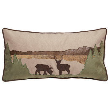 Deer Scene Rustic Cabin Throw Pillow, Insert Included, 14"x26"
