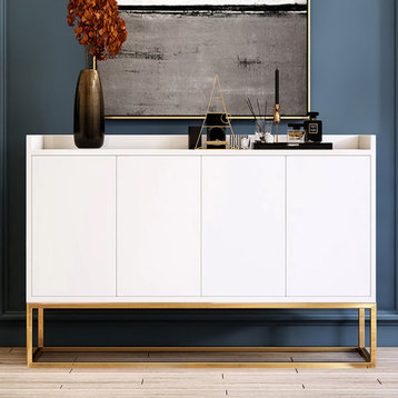 Modern 47" White Buffet Sideboard Kitchen Sideboard Cabinet with 4 Doors in Gold