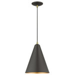 Livex Lighting - Dulce 1-Light Bronze Cone Pendant, Antique Brass Accents - Featuring a clean and crisp modern look. This pendant makes a contemporary statement with the smooth cone shape of the bronze exterior, it's perfect above a kitchen counter. A gleaming gold finish on the interior of the metal shade brings a refined touch of style.