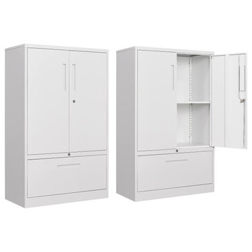 Metal Filing Cabinets, Lockable Drawers & Doors, White, 1 Drawer