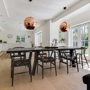 他の地域の広い北欧風 LDKの画像 (白い壁、淡色無垢フローリング、暖炉なし)