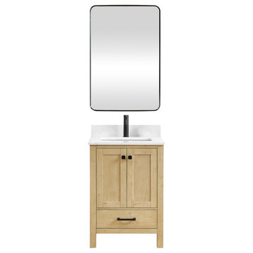 Shannon Bathroom Vanity Set, Spruce Natural Brown, 24 Inch,, Mirror