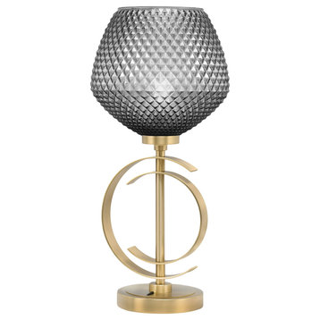 1-Light Table Lamp, New Age Brass Finish, 9" Smoke Textured Glass