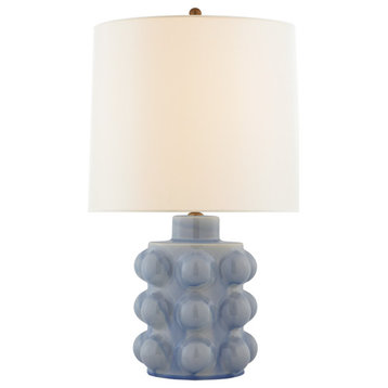 Vedra Medium Table Lamp in Polar Blue Crackle with Linen Shade