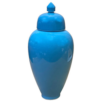 Bright Blue Glaze Porcelain Fine Finish Point Lid Jar Hws2714