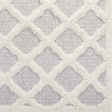 Regale Abstract Moroccan Trellis 5"x8" Shag Area Rug, Ivory/Light Gray