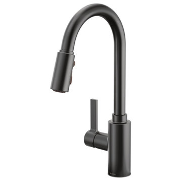 Modern Kitchen Faucet, Single Handle Design With Pull Down Sprayer, Matte Black