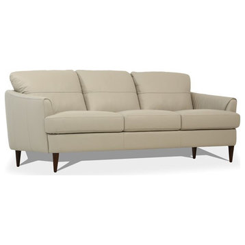 Bowery Hill Modern Leather Upholstered T-Shaped Cushion Sofa in Beige