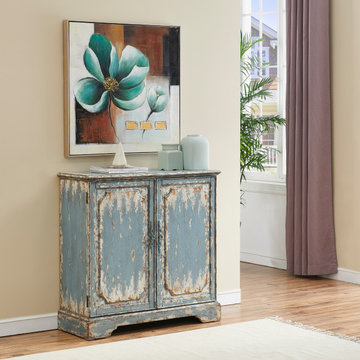 Bleu Distressed Finish 2 Door Console Cabinet