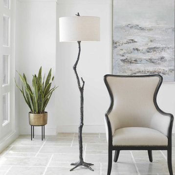 Elegant Contemporary Tree Trunk Floor Lamp 69 in Cast Iron Sculpture Woodland
