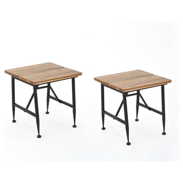 GDF Studio Ophelia Outdoor Industrial Acacia Wood Accent Table With Iron Accent