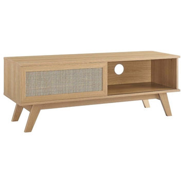Modway Soma 47" Modern Style Natural Rattan and MDF Wood TV Stand in Oak